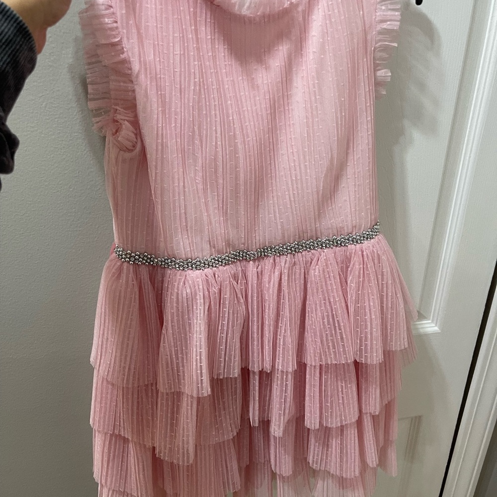Zunie Pink Layered Dress with Silver Waistband